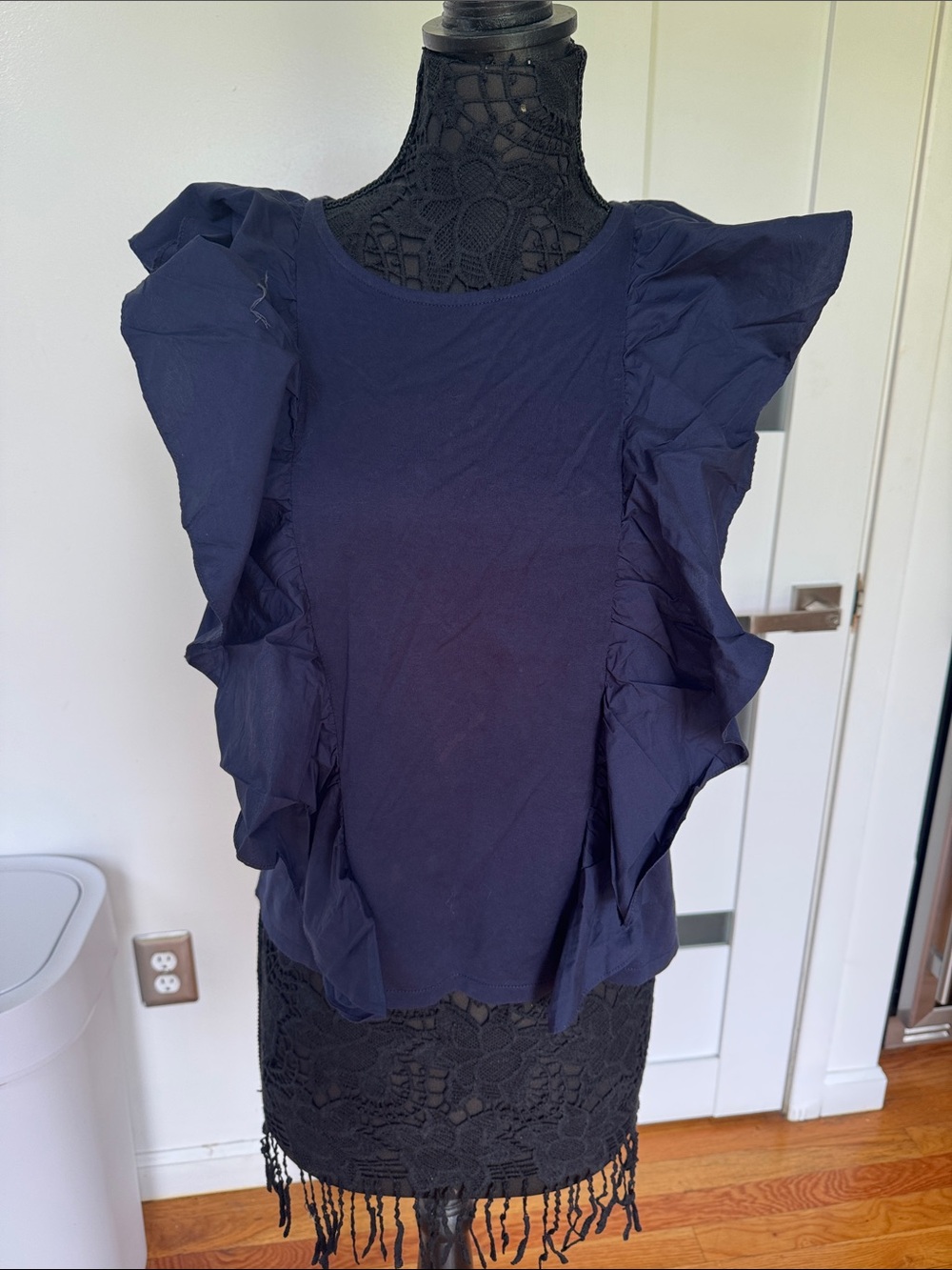 J. Crew Navy Ruffle-Trim Sleeveless Blouse